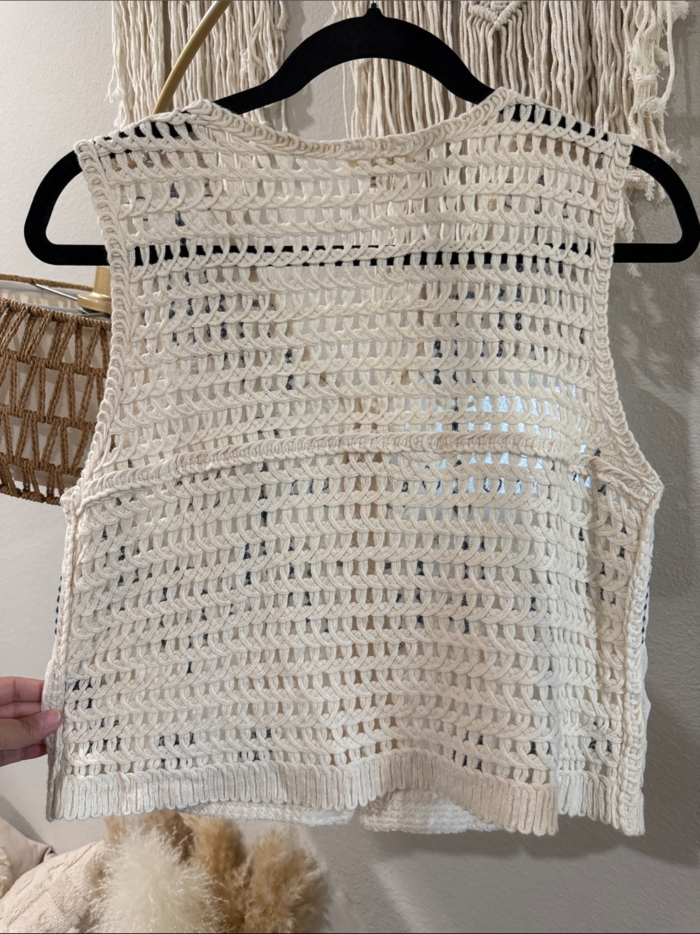 POL Cream Crochet Embroidered Vest with Navy Accents - Picture 5 of 5